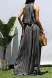 Luxe Stripe Halter Crop Top & Wide-Leg Pants Set