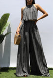 Luxe Stripe Halter Crop Top & Wide-Leg Pants Set