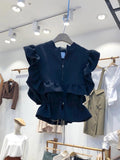 Navy Ruffled Vest