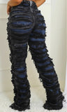 Extreme Distressed High-Waist Denim Jeans - Blue Black