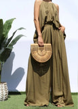 Soleil Halter & Wide-Leg Pant Set – Olive