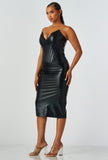 Black Faux Leather Corset Midi Dress