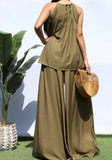 Soleil Halter & Wide-Leg Pant Set – Olive