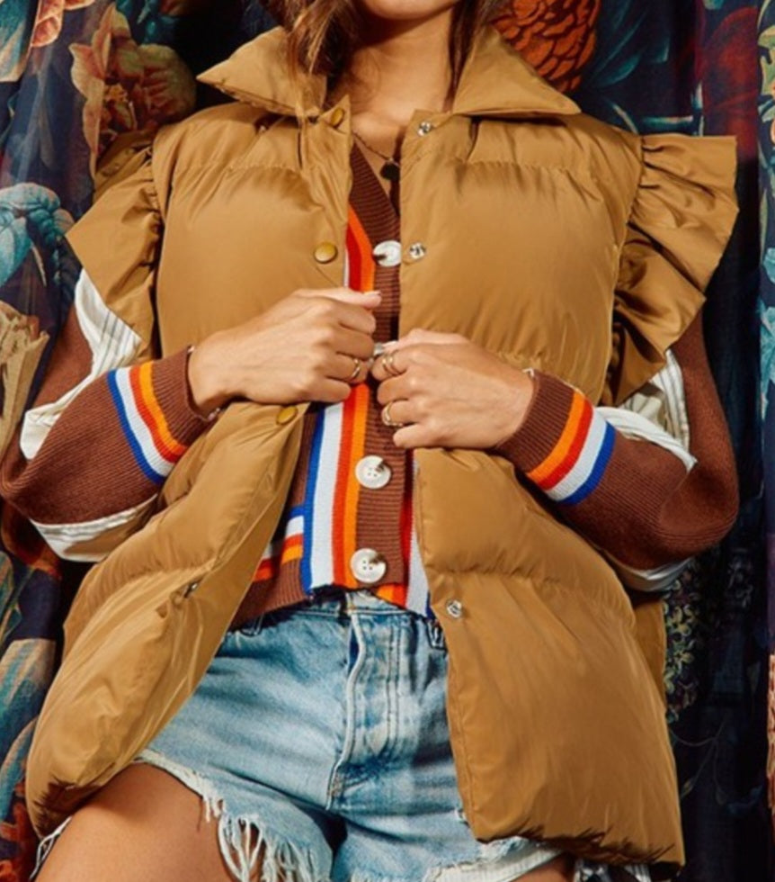 Ruffled Sleeve Puff Vest