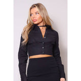 BUSINESS BUSTIER BUTTON DOWN CROP TOP
