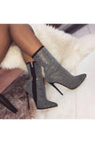 Pointed Rhinestone Boots - Black