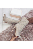 Pointed Rhinestone Boots - Beige