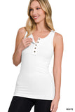 Ribbed Scoop Neck Henley Tank Top